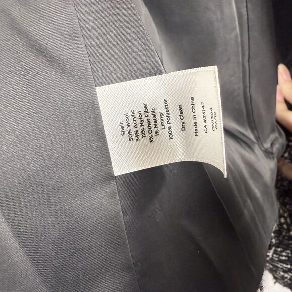 Talbots overcoat women’s size 8 wool tweed black white button collar - Picture 6 of 6